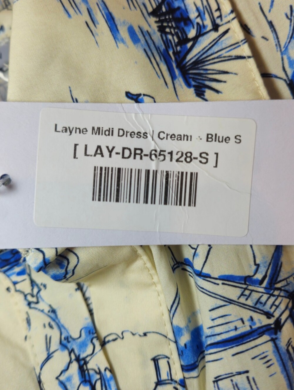NWT Baltic Born Layne Holland Toile Midi Dress Cream Blue Tie Waist Size S - Picture 8 of 11
